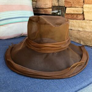 Lawliet brown sheer sun wedding derby tea party wide brim hat